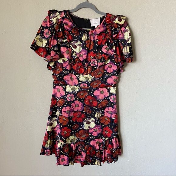 Cinq a Sept Mini Maraschino Pink Dress Ruffle Floral Size 4 - Picture 7 of 10